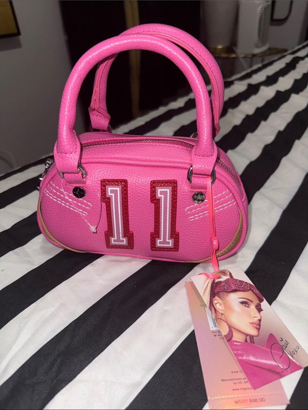 Paris Hilton Pink Mini Bowling Bag with Number 11 Accent